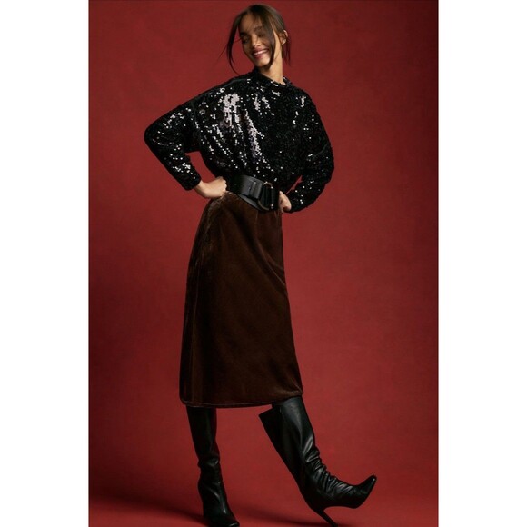 Anthropologie Pilcro Sweater Alani Cashmere Mock Neck Sequin Preppy Size XSP NWT - Picture 3 of 11